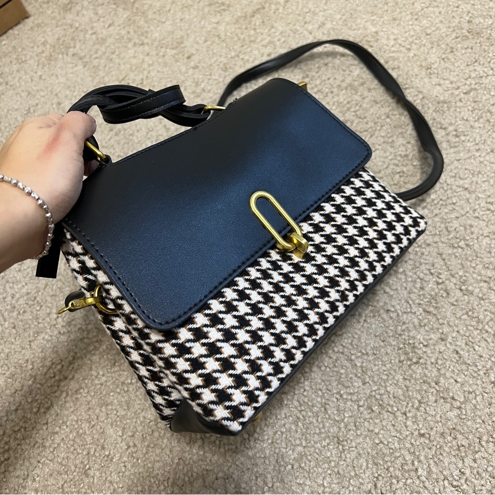 Houndstooth Checkered Crossbody Bag Top Handle Bag for fall